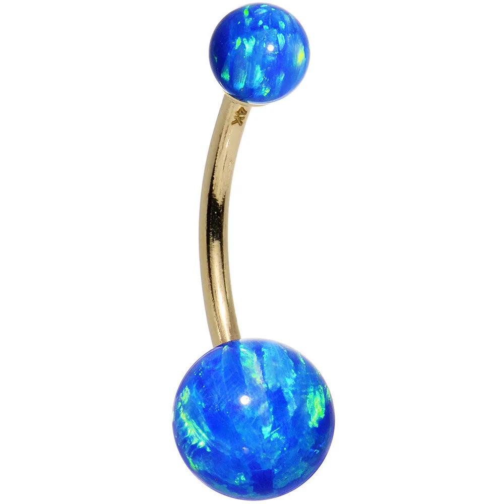 14kt Yellow Gold Blue Synthetic Opal Belly Ring