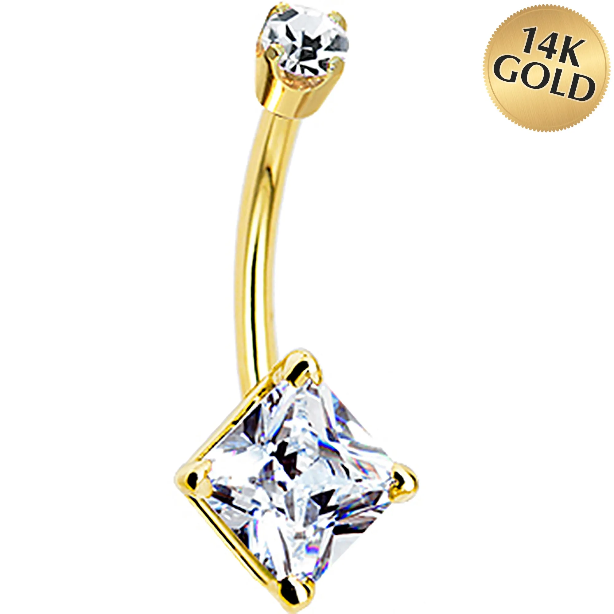 14kt Yellow Gold Clear Cubic Zirconia Princess Belly Ring