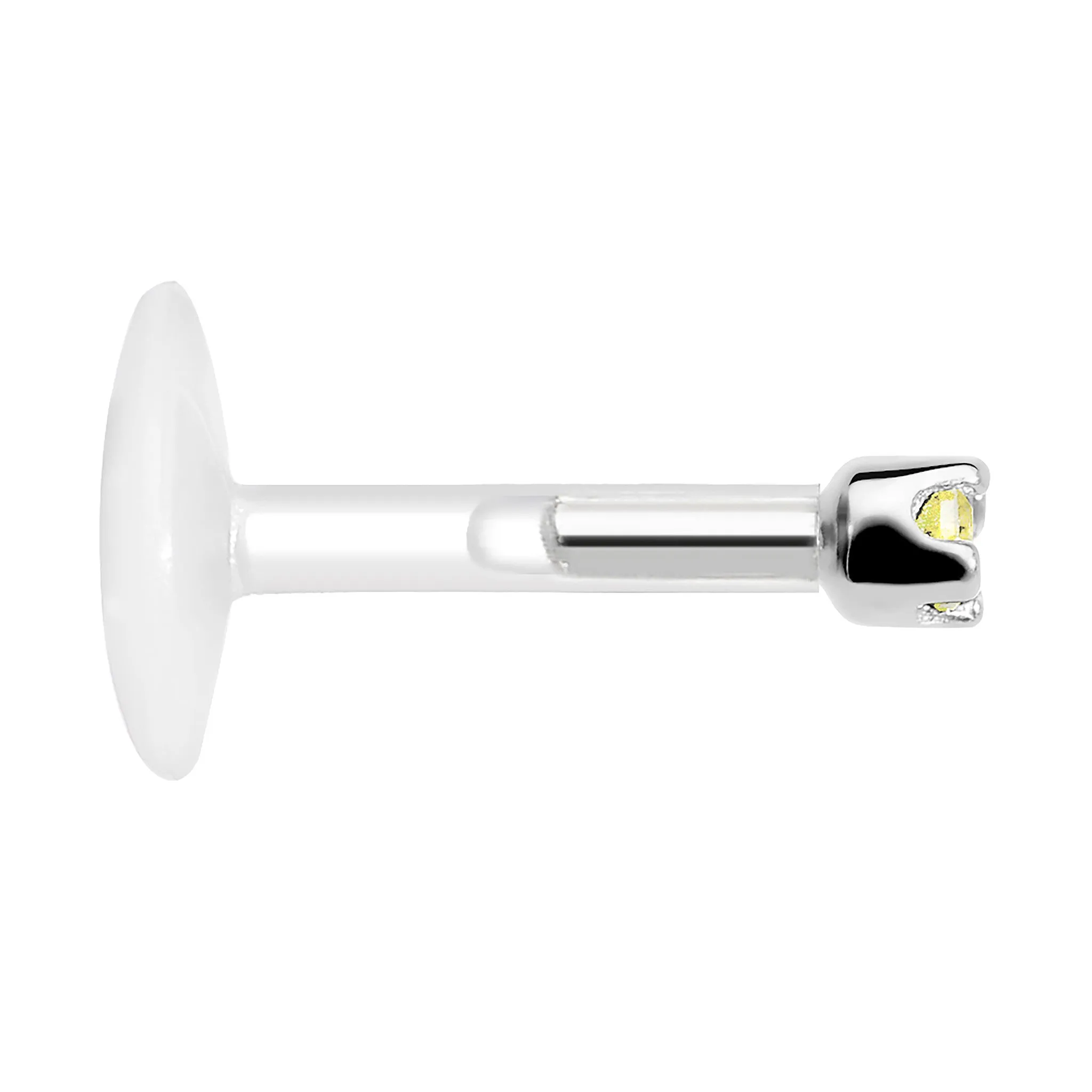 16 Gauge 1/4 14KT White Gold November 1.5mm CZ Bioplast Push in Cartilage Earring