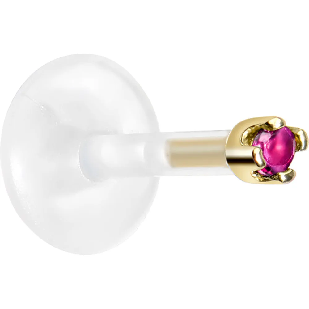 16 Gauge 1/4 14KT Yellow Gold July 1.5mm CZ Bioplast Push in Cartilage Earring