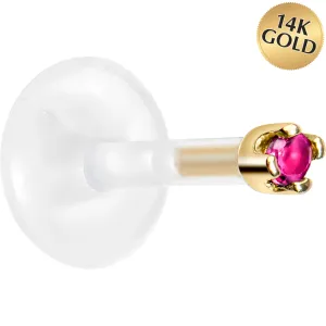 16 Gauge 1/4 14KT Yellow Gold July 1.5mm CZ Bioplast Push in Cartilage Earring