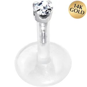 16 Gauge 1/4 Solid 14KT White Gold 1.5mm CZ Bioplast Push in Cartilage Earring