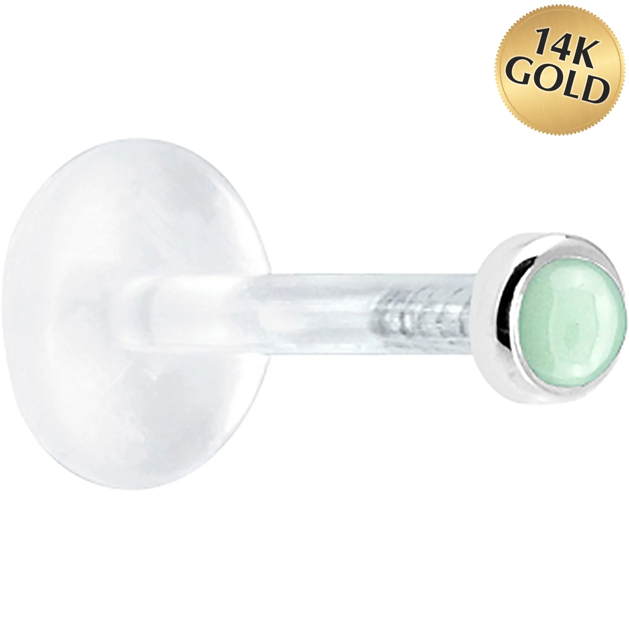 16 Gauge 1/4 Solid 14KT White Gold 2mm Genuine Aventurine Quartz Bioplast Tragus Earring Stud