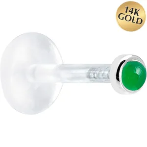 16 Gauge 1/4 Solid 14KT White Gold 2mm Genuine Jade Bioplast Tragus Earring Stud