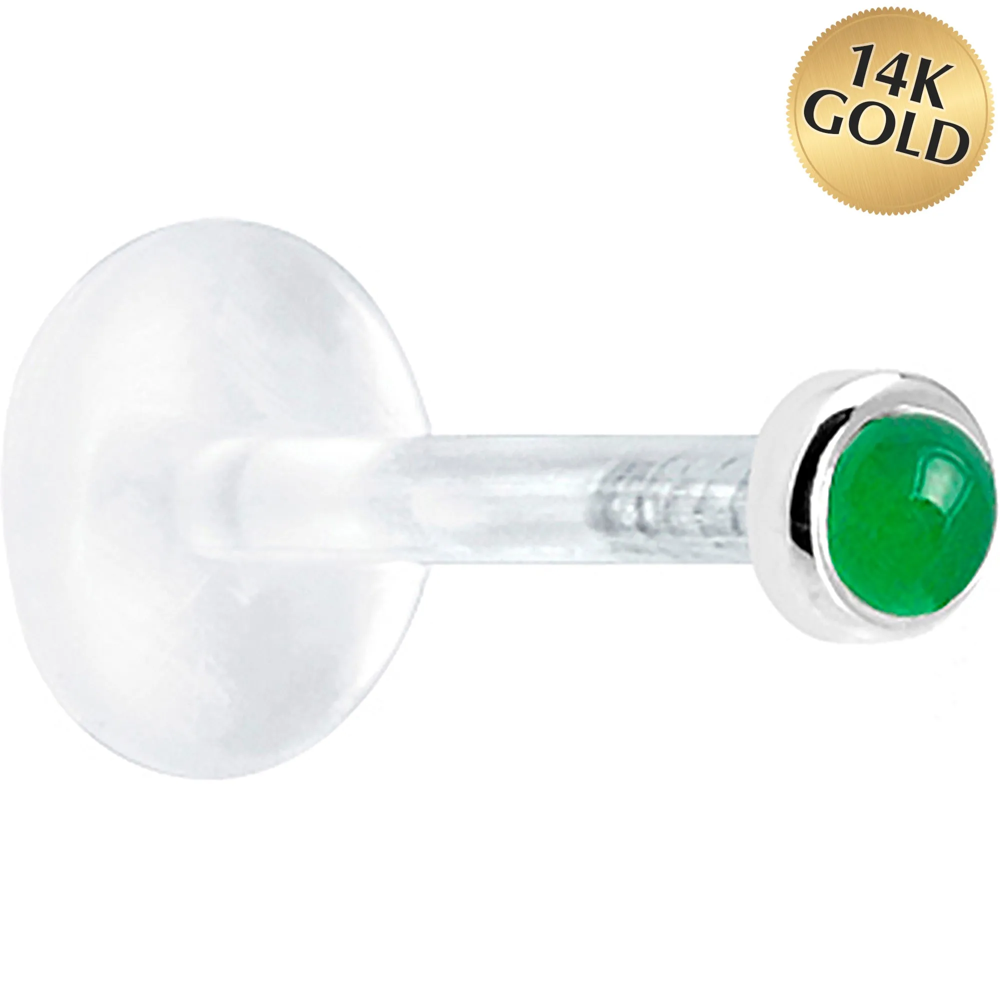 16 Gauge 1/4 Solid 14KT White Gold 2mm Genuine Jade Bioplast Tragus Earring Stud