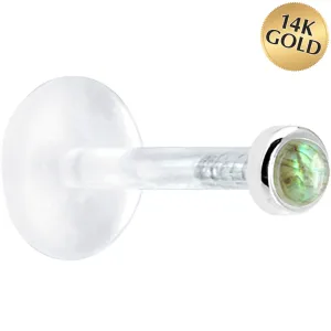 16 Gauge 1/4 Solid 14KT White Gold 2mm Genuine Labradorite Bioplast Tragus Earring Stud