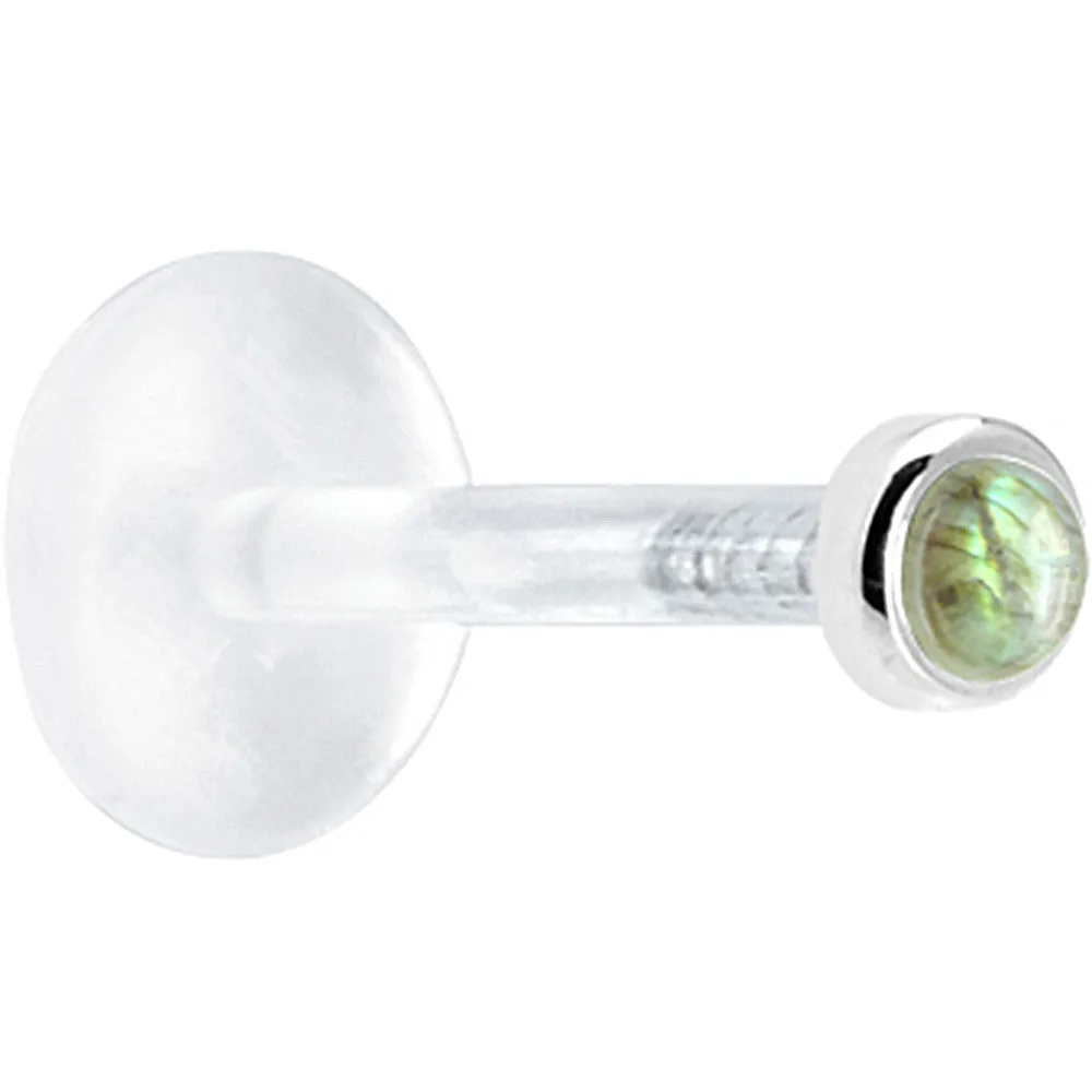 16 Gauge 1/4 Solid 14KT White Gold 2mm Genuine Labradorite Bioplast Tragus Earring Stud