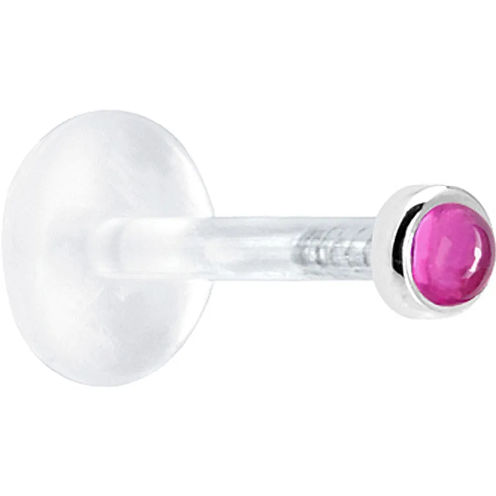 16 Gauge 1/4 Solid 14KT White Gold 2mm Genuine Pink Tourmaline Bioplast Tragus Earring Stud