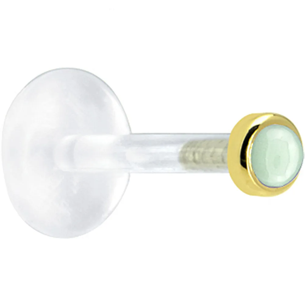16 Gauge 1/4 Solid 14KT Yellow Gold 2mm Genuine Aventurine Quartz Bioplast Tragus Earring Stud
