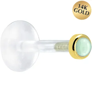 16 Gauge 1/4 Solid 14KT Yellow Gold 2mm Genuine Aventurine Quartz Bioplast Tragus Earring Stud