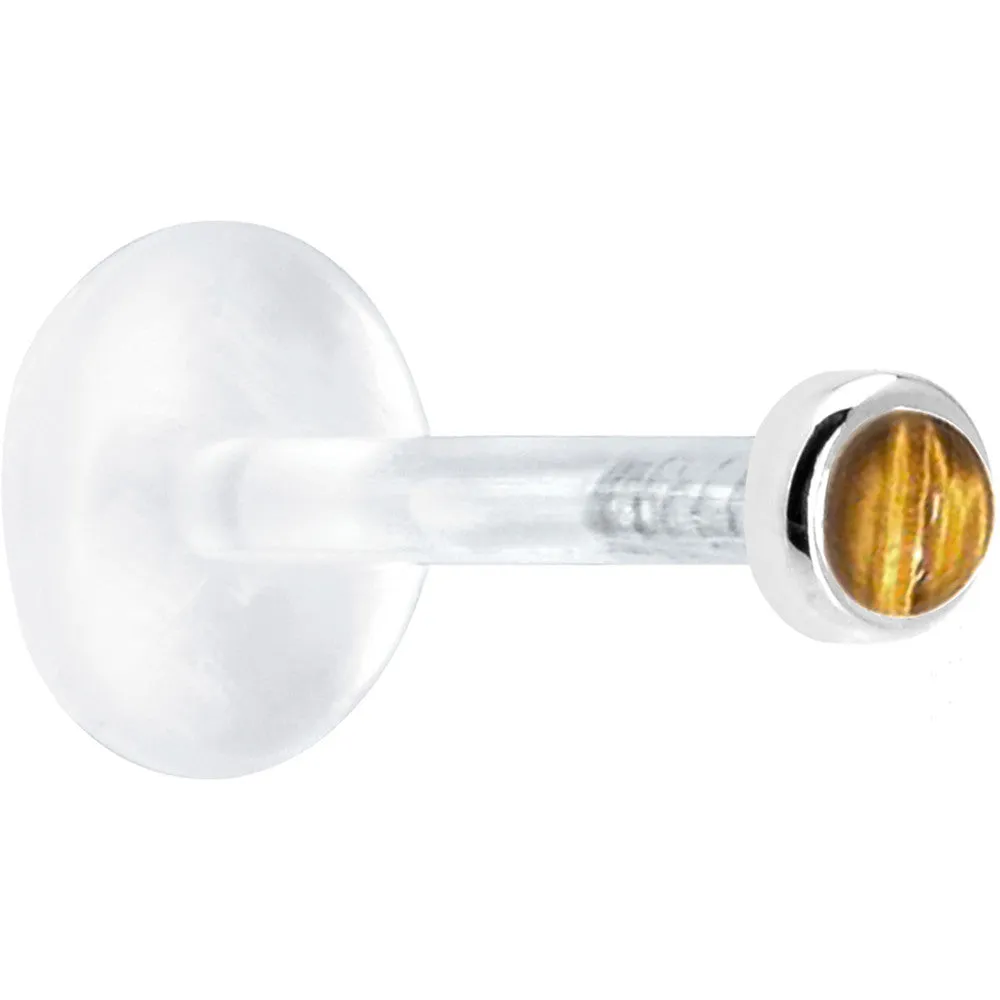 16 Gauge 5/16 Solid 14KT White Gold 2mm Genuine Tiger Eye Bioplast Tragus Earring Stud