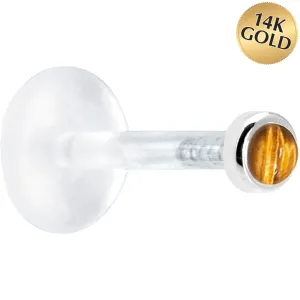 16 Gauge 5/16 Solid 14KT White Gold 2mm Genuine Tiger Eye Bioplast Tragus Earring Stud
