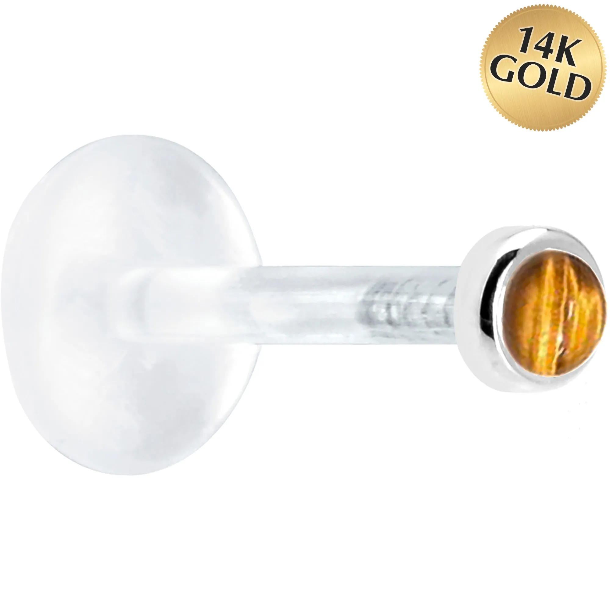 16 Gauge 5/16 Solid 14KT White Gold 2mm Genuine Tiger Eye Bioplast Tragus Earring Stud