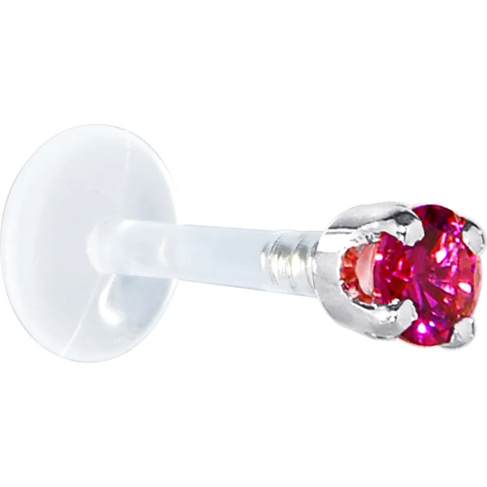 16 Gauge 5/16 Solid 14KT White Gold 3mm Red Cubic Zirconia Bioplast Tragus Earring Stud