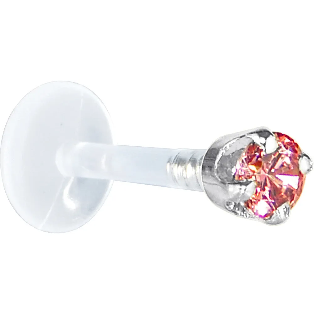 16 Gauge 5/16 Solid 14KT White Gold 3mm Salmon Cubic Zirconia Bioplast Tragus Earring Stud