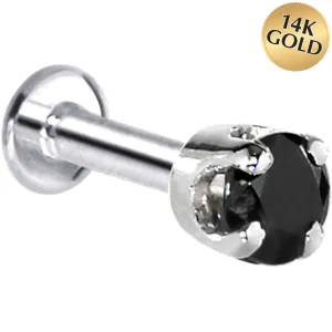 16 Gauge Solid 14KT White Gold 3mm Black Cubic Zirconia Tragus Earring Stud