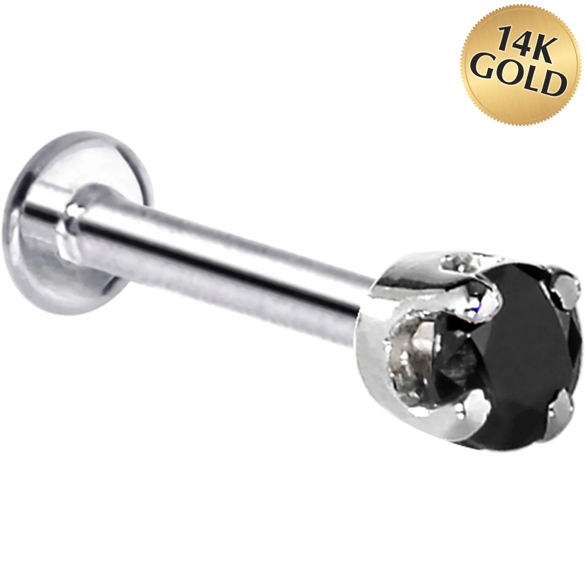 16 Gauge Solid 14KT White Gold 3mm Black Cubic Zirconia Tragus Earring Stud