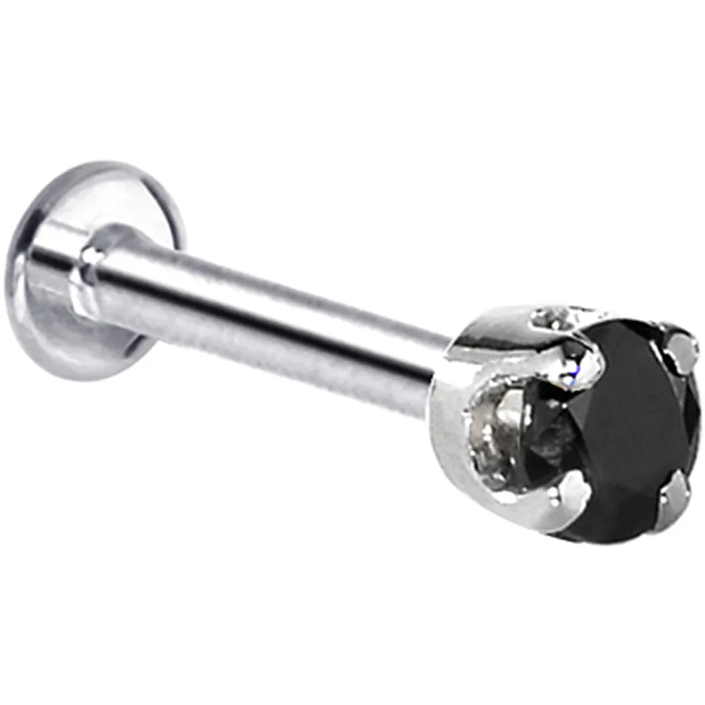 16 Gauge Solid 14KT White Gold 3mm Black Cubic Zirconia Tragus Earring Stud