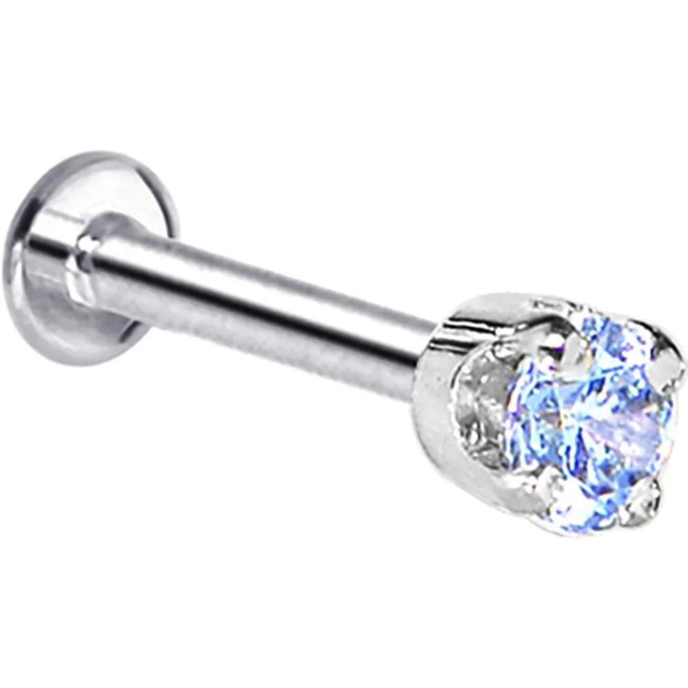 16 Gauge Solid 14KT White Gold 3mm Plexi Blue Cubic Zirconia Tragus Earring Stud