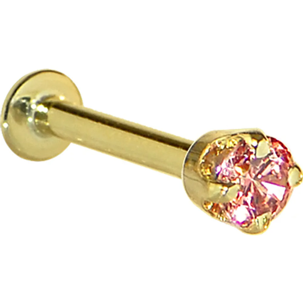 16 Gauge Solid 14KT Yellow Gold 3mm Salmon Cubic Zirconia Tragus Earring Stud