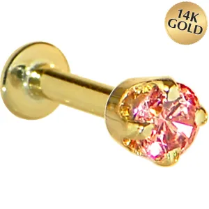 16 Gauge Solid 14KT Yellow Gold 3mm Salmon Cubic Zirconia Tragus Earring Stud