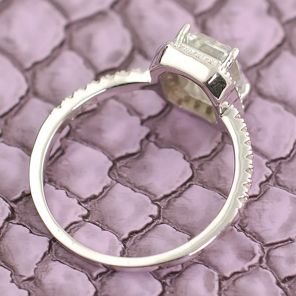 1.77 CTW Moissanite Emerald Cut Halo Engagement Ring