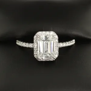 1.77 CTW Moissanite Emerald Cut Halo Engagement Ring