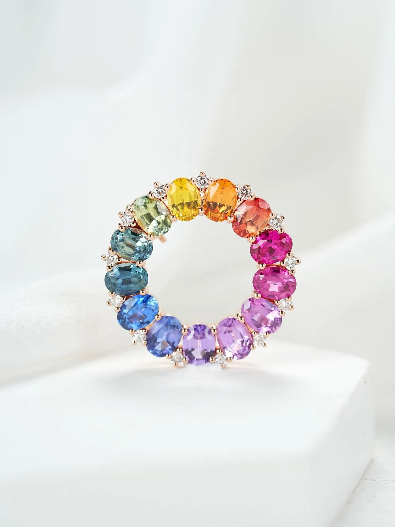 18K Gold Donut Round Cut Pendant Brooch Dual Use