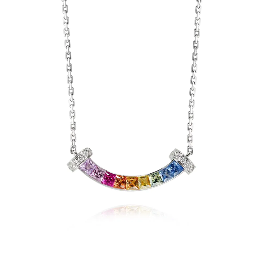18K Gold Emerald Cut Small Smile Necklace