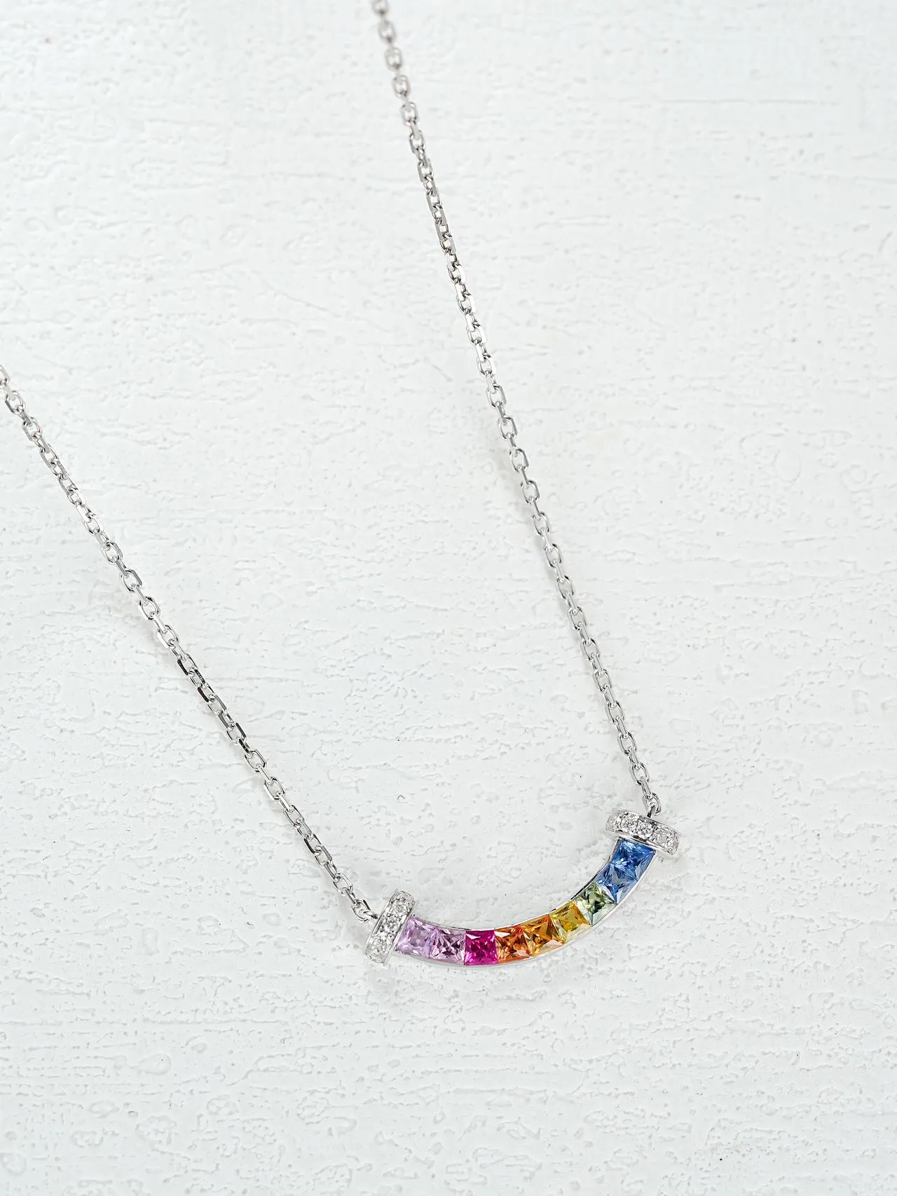 18K Gold Emerald Cut Small Smile Necklace