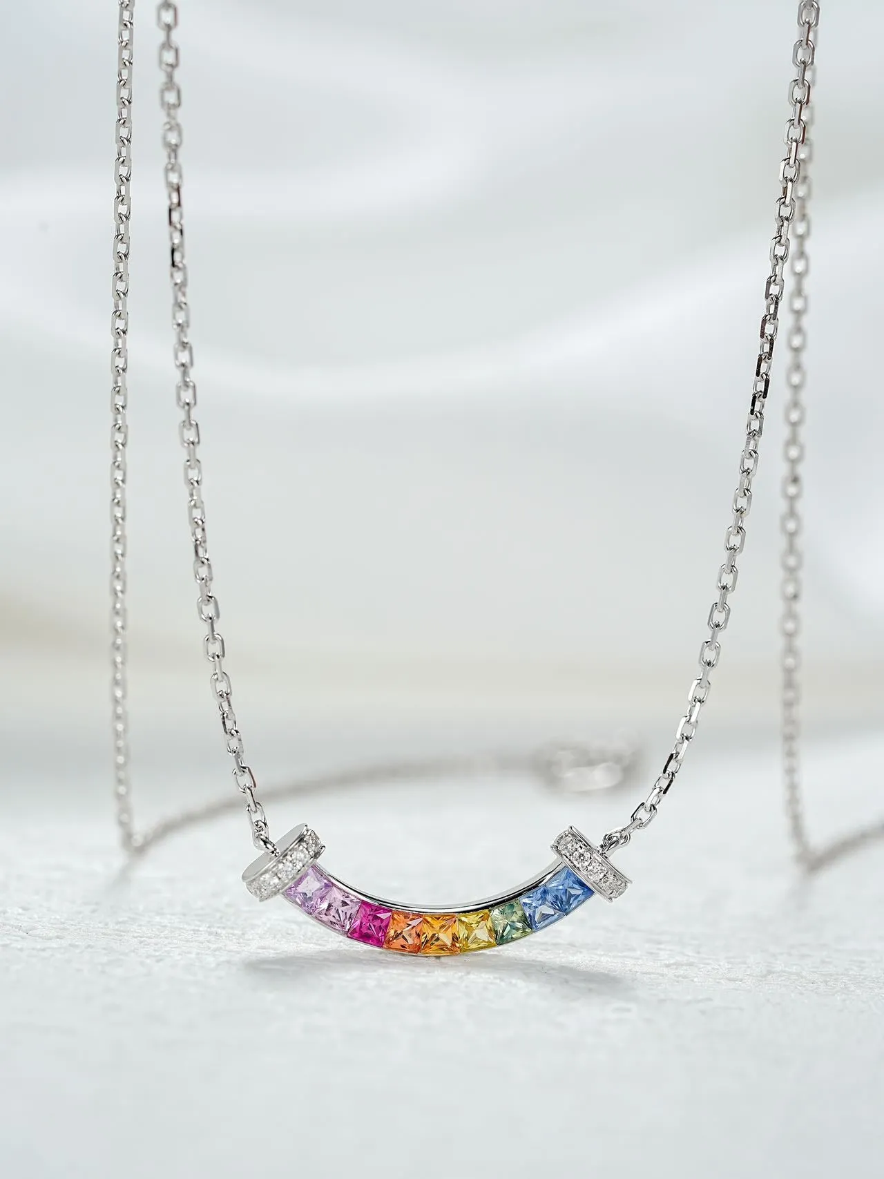 18K Gold Emerald Cut Small Smile Necklace