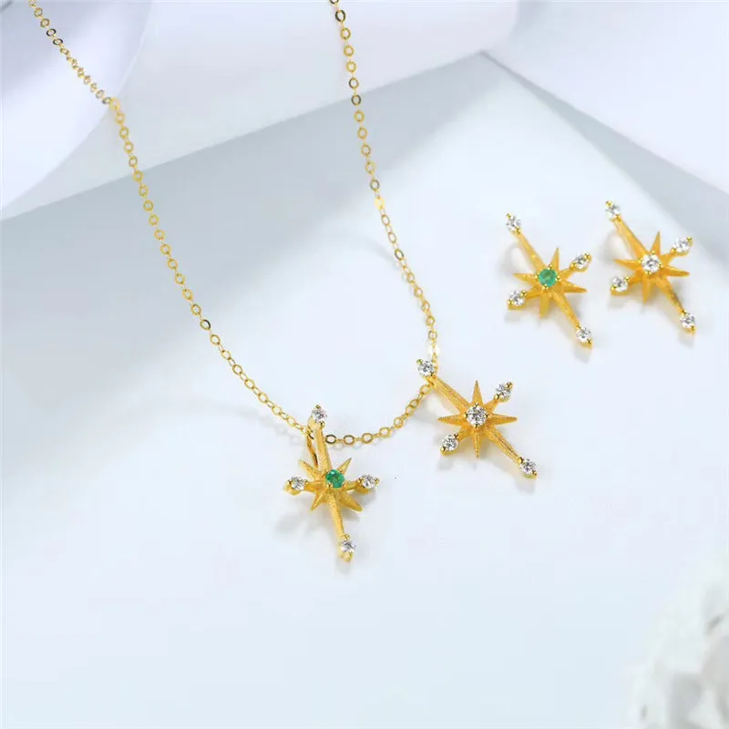 18K Gold Natural Emerald Diamond Cross Pendant Necklace