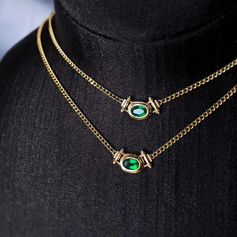 18K Gold Oval Cut 0.40ct Natural Emerald Necklace 18"