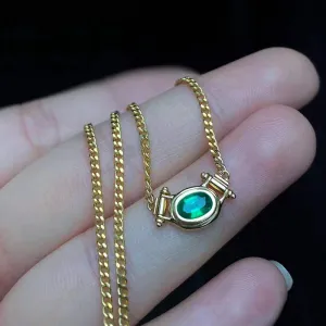 18K Gold Oval Cut 0.40ct Natural Emerald Necklace 18"