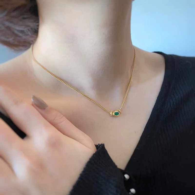 18K Gold Oval Cut 0.40ct Natural Emerald Necklace 18"