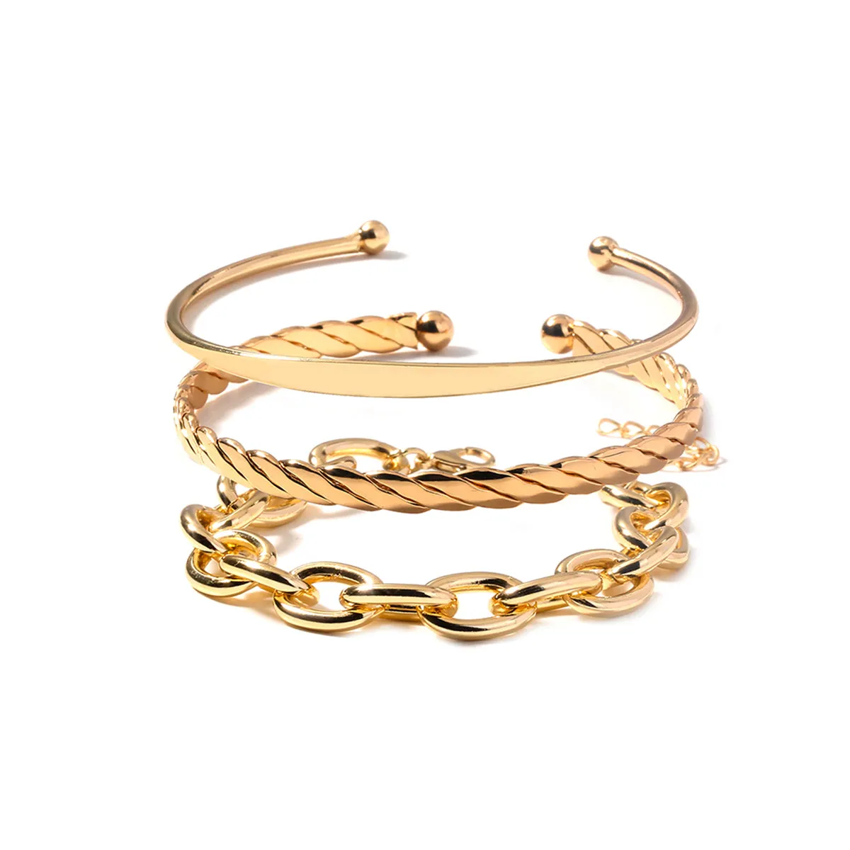18K Gold-Plated Twine Cuff & Cable Bracelet Set