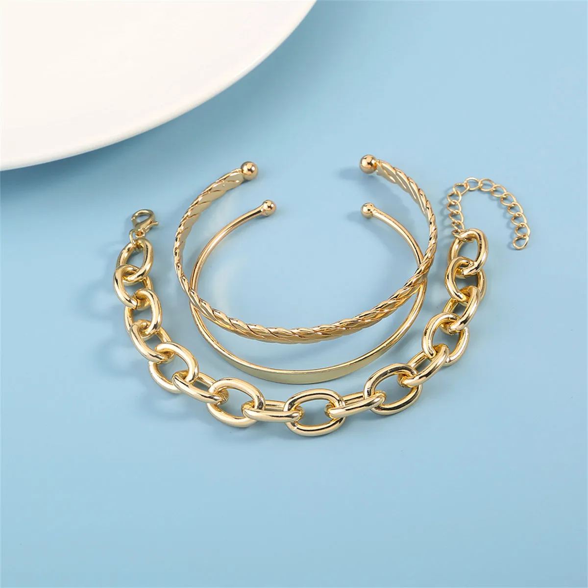 18K Gold-Plated Twine Cuff & Cable Bracelet Set