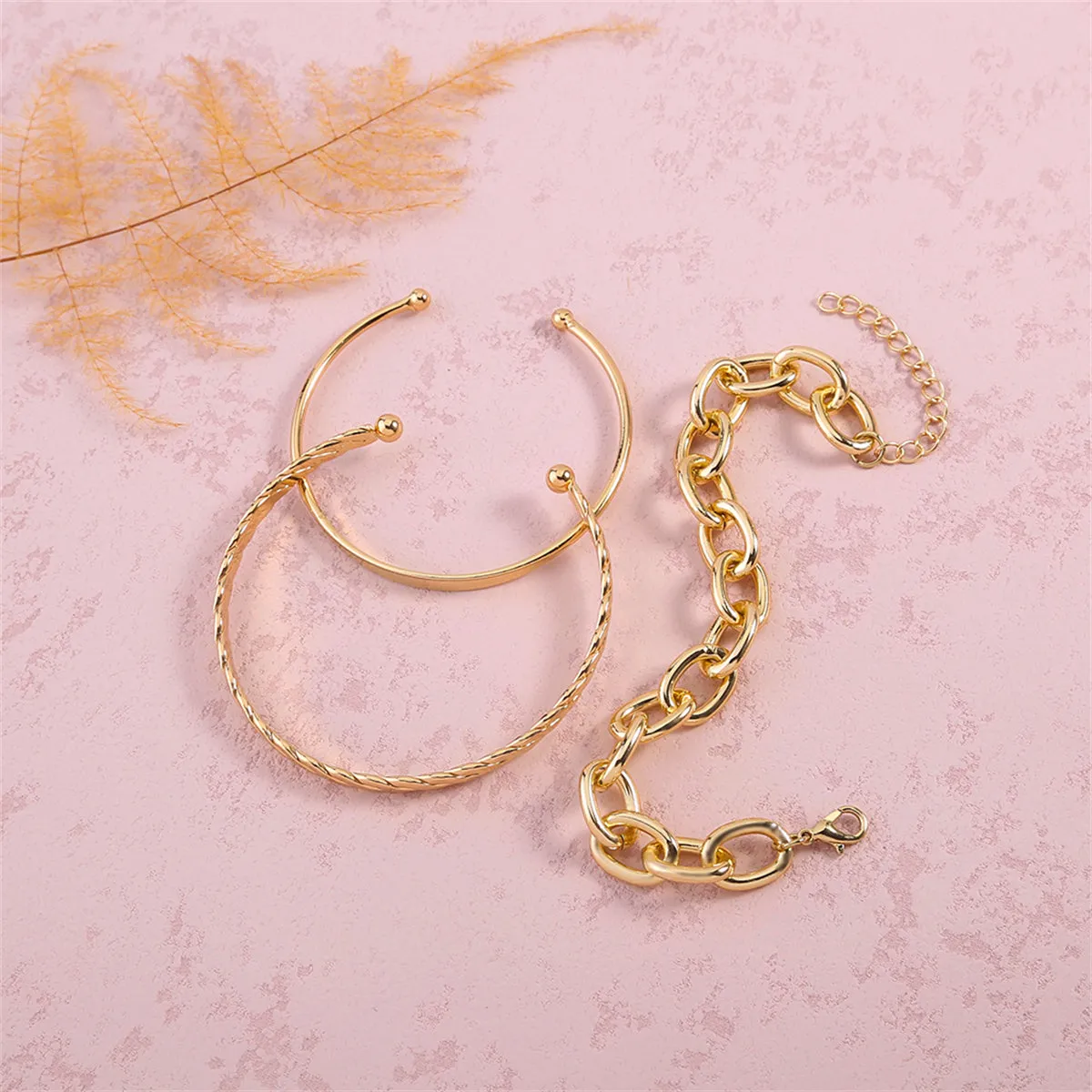 18K Gold-Plated Twine Cuff & Cable Bracelet Set