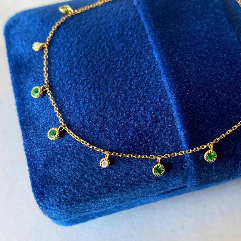 18K Gold Round Cut 0.15ct Natural Emerald Real Diamond Bolo Bracelet