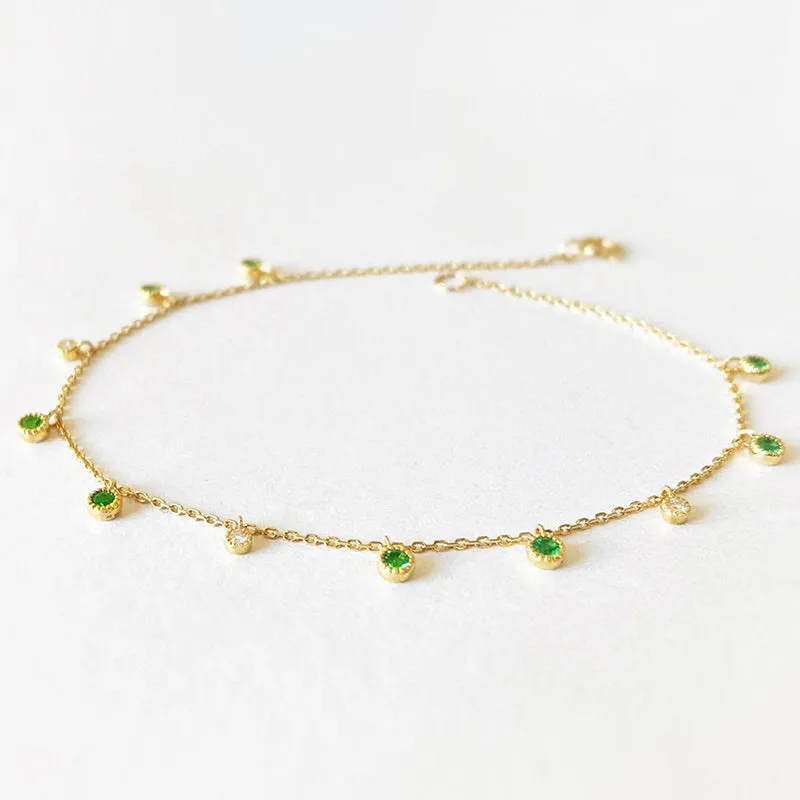 18K Gold Round Cut 0.15ct Natural Emerald Real Diamond Bolo Bracelet