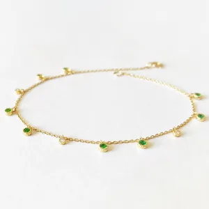 18K Gold Round Cut 0.15ct Natural Emerald Real Diamond Bolo Bracelet