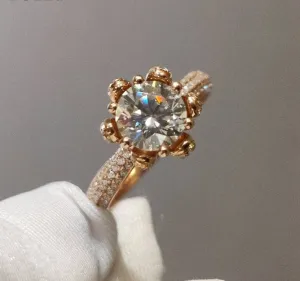 18K Rose Gold Round Cut 1ct Diamond Ice Snowflake Engagement Ring