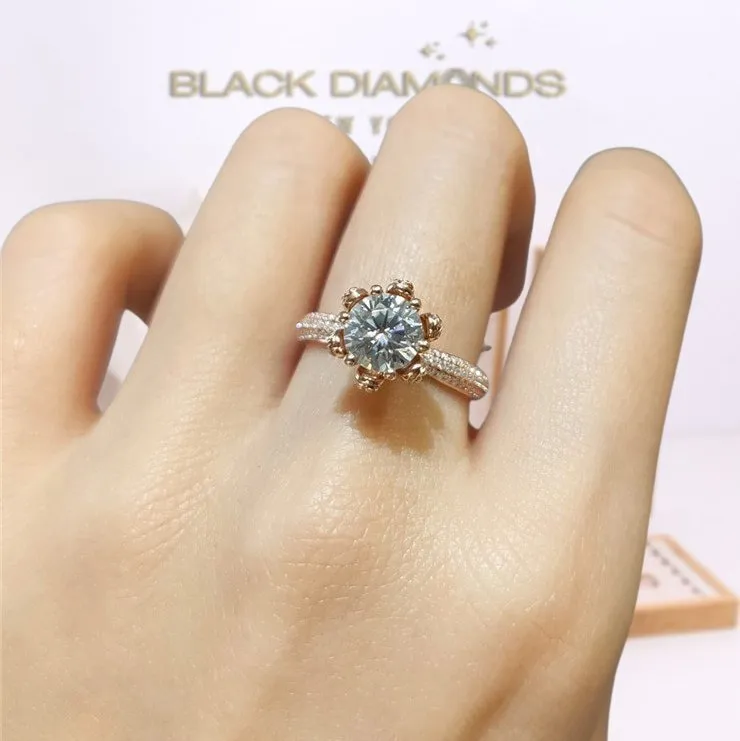 18K Rose Gold Round Cut 1ct Diamond Ice Snowflake Engagement Ring