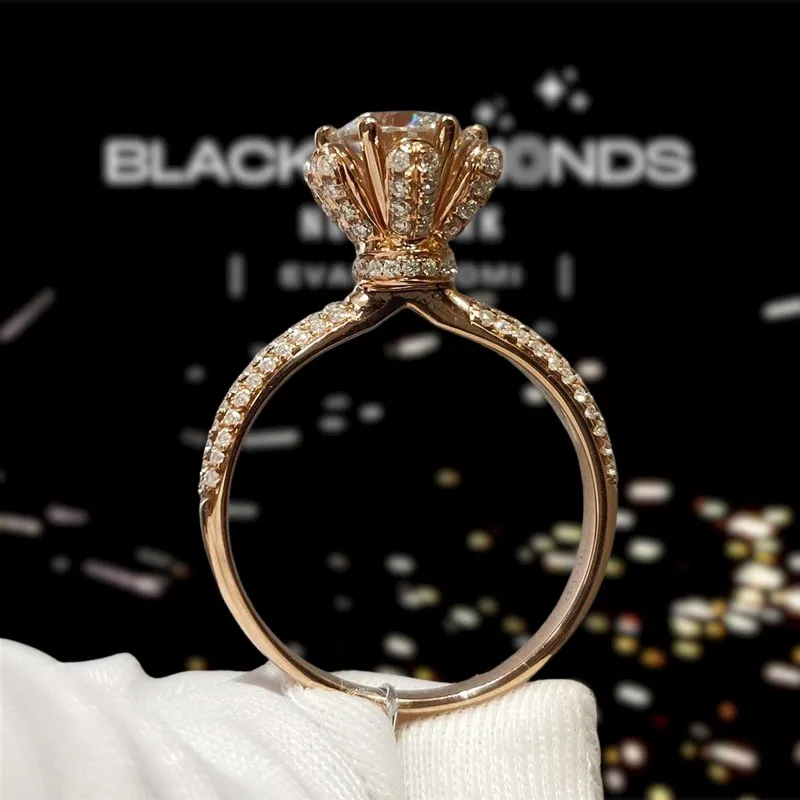 18K Rose Gold Round Cut 1ct Diamond Ice Snowflake Engagement Ring