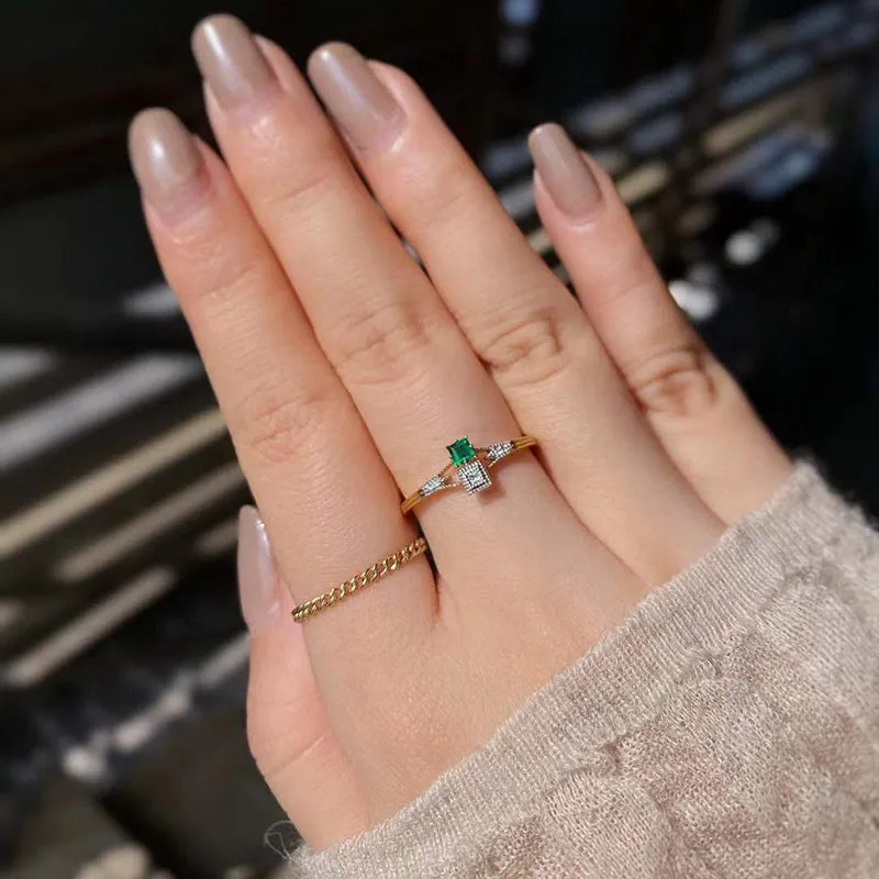18K White & Gold 0.04ct Natural Emerald 0.03ct Diamond Vintage Ring