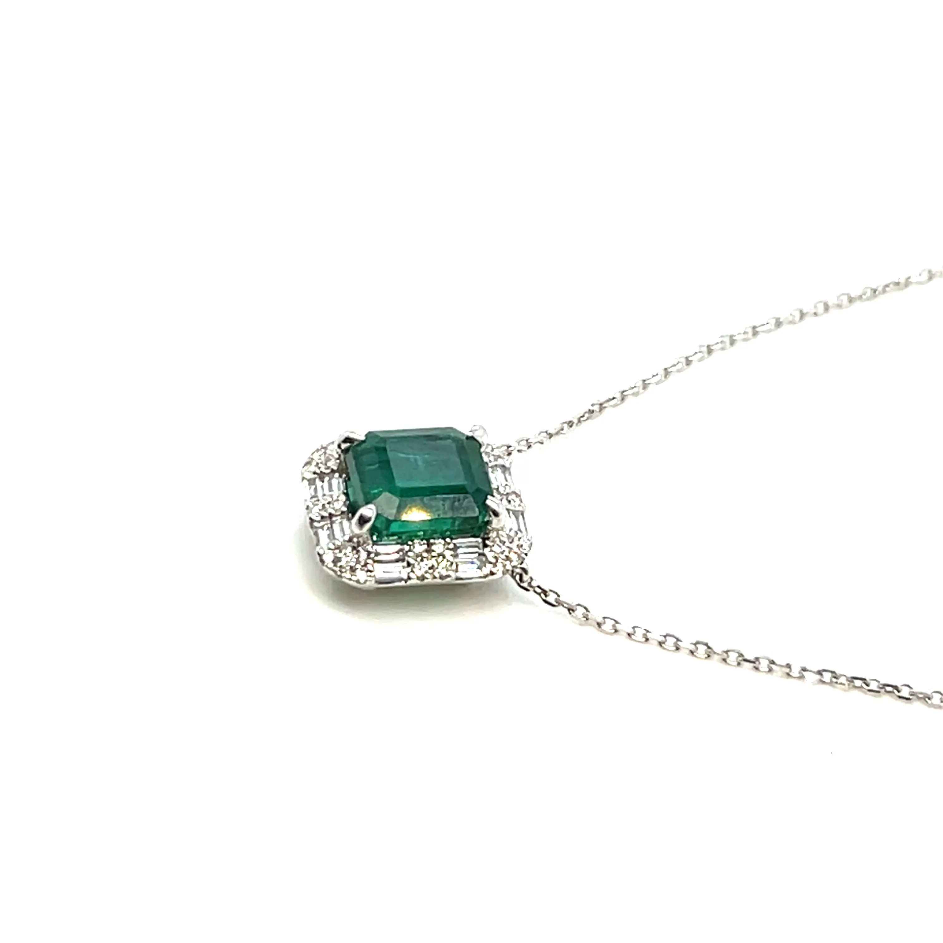 18K White Gold Lady Dainty 2.63ct  Green Cut Emerald Diamonds 16-20" Necklace - NEC-52936