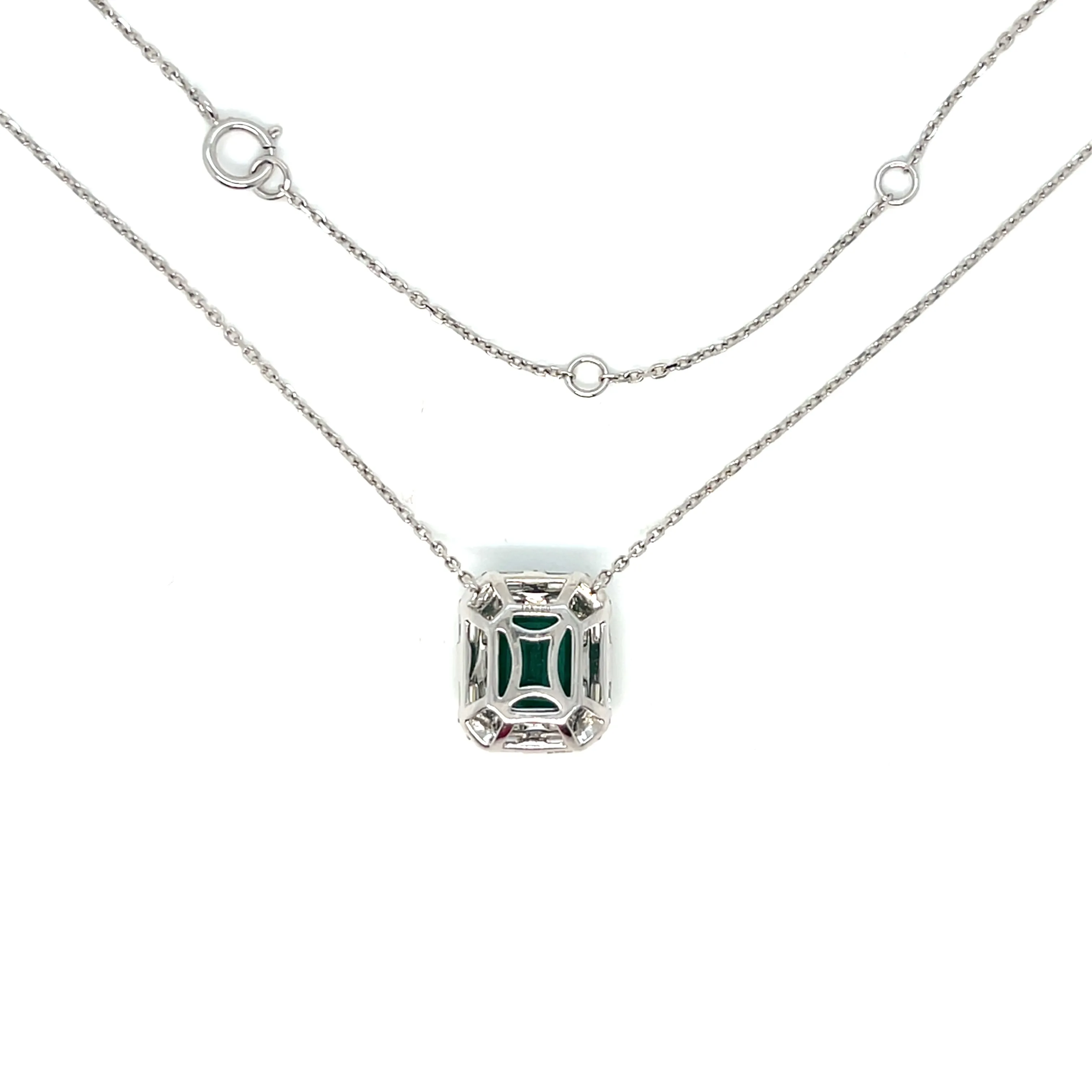 18K White Gold Lady Dainty 2.63ct  Green Cut Emerald Diamonds 16-20" Necklace - NEC-52936