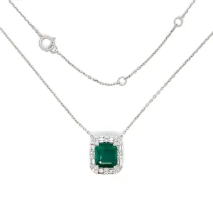 18K White Gold Lady Dainty 2.63ct  Green Cut Emerald Diamonds 16-20" Necklace - NEC-52936