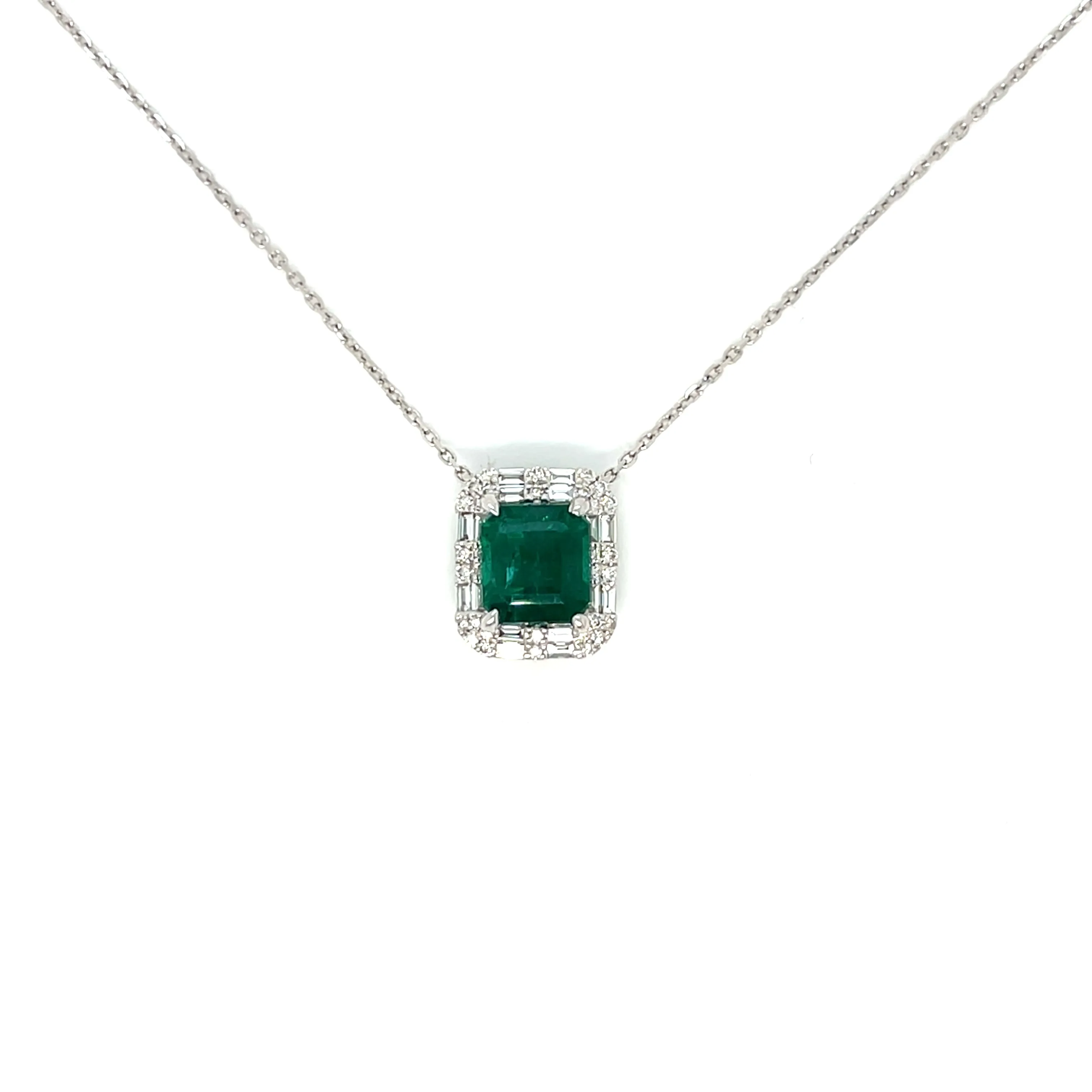 18K White Gold Lady Dainty 2.63ct  Green Cut Emerald Diamonds 16-20" Necklace - NEC-52936