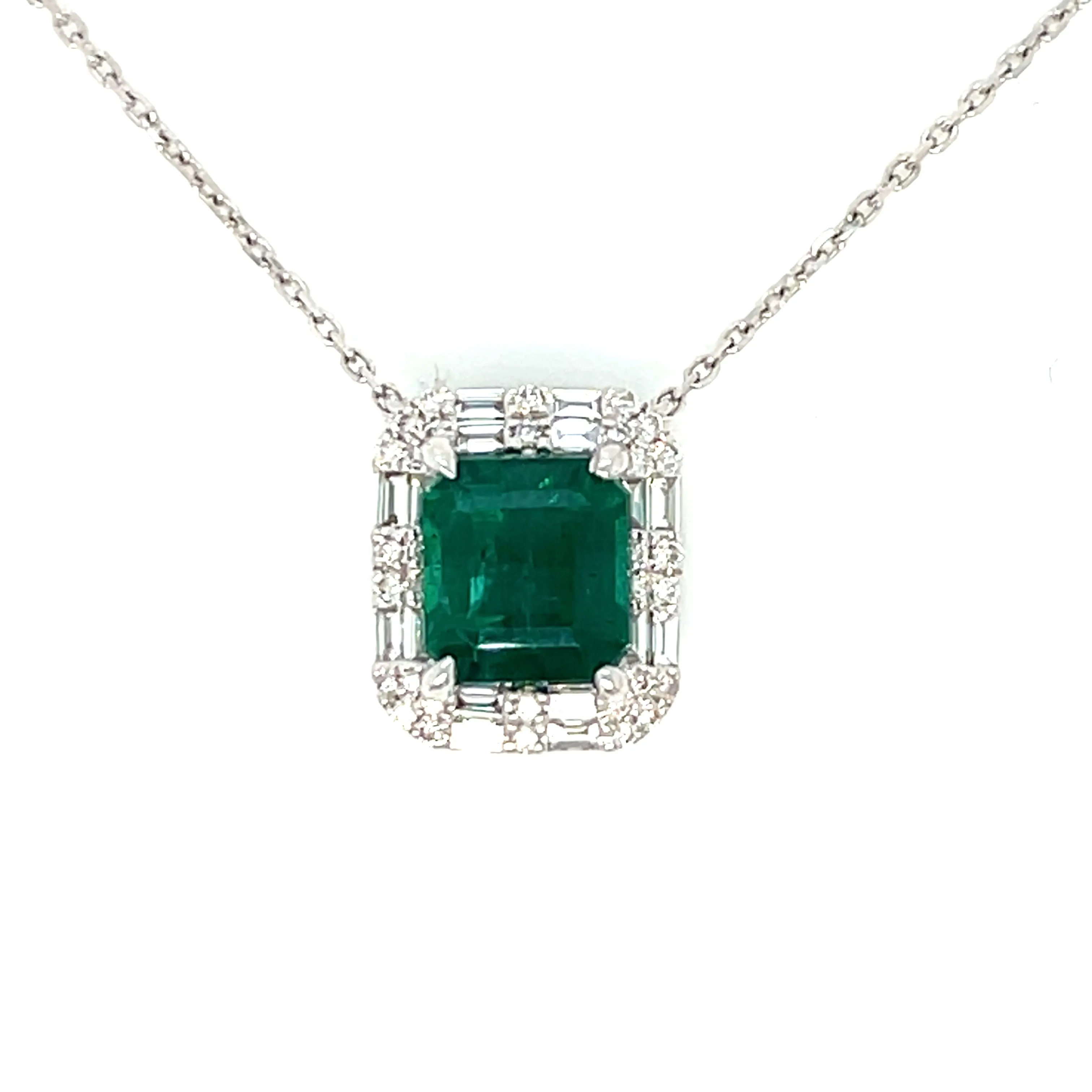 18K White Gold Lady Dainty 2.63ct  Green Cut Emerald Diamonds 16-20" Necklace - NEC-52936